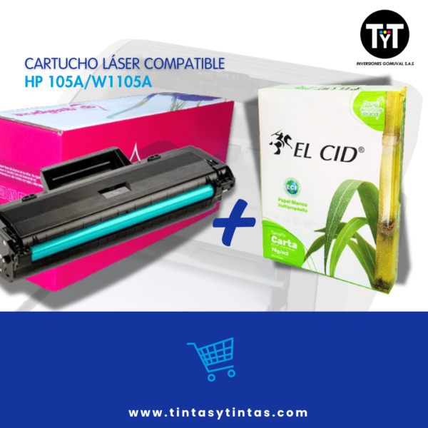 Combo Cartucho compatible HP 105A y lleva GRATIS 1 resma de papel tamaño carta (copia)