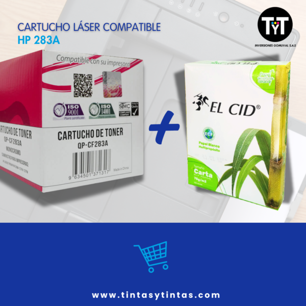 Combo Cartucho compatible HP 283A y lleva GRATIS 1 resma de papel tamaño carta