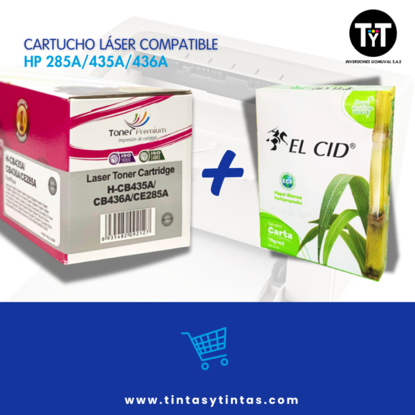 Combo Cartucho compatible HP 285A/435A/436A y lleva GRATIS 1 resma de papel tamaño carta